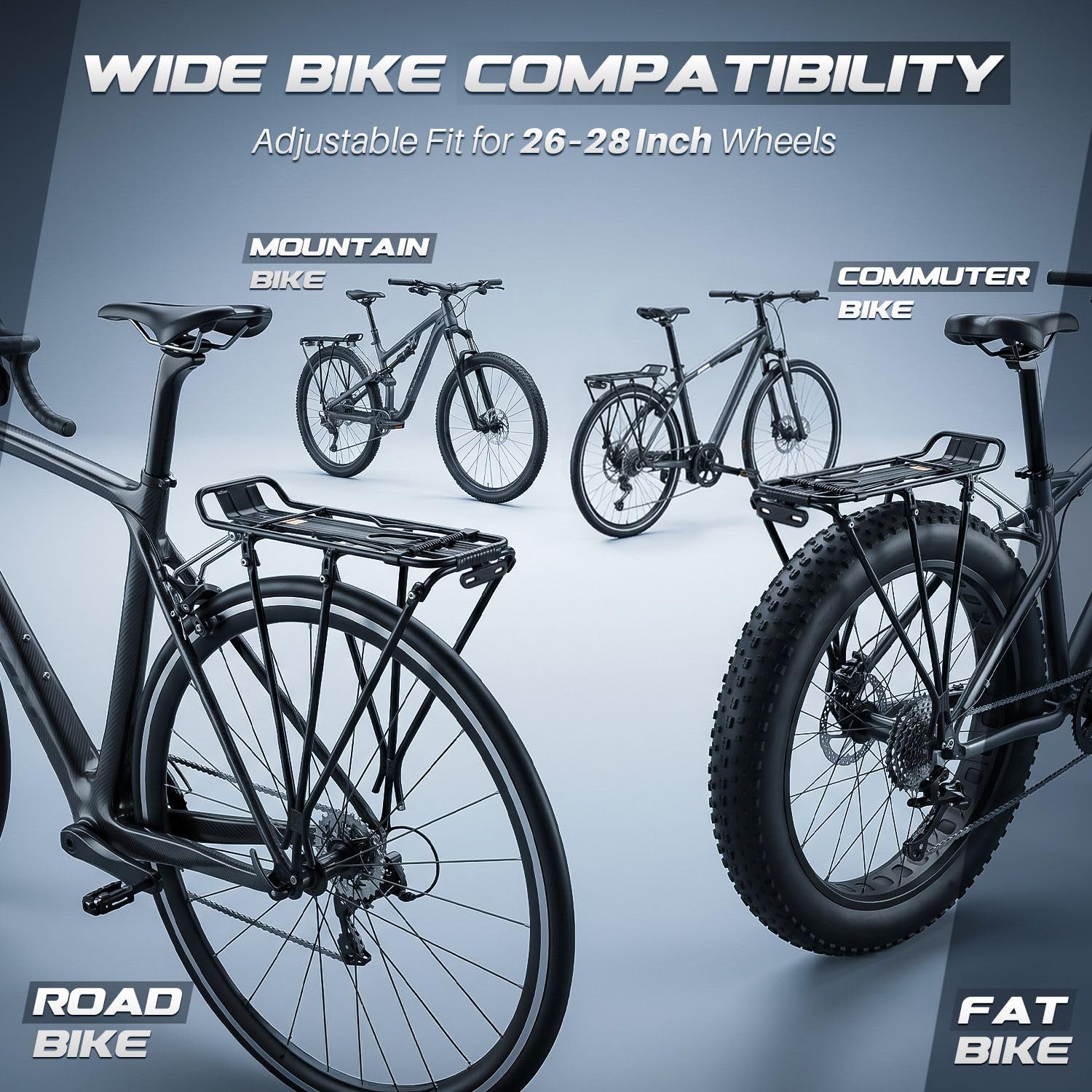 Flexzion Porte-vélo réglable, capacité de 49,9 kg, Noir – Porte-Bagages arrière de vélo, Tige de Selle arrière en Aluminium pour Roues de 66 à 71,1 cm avec matériel Inclus