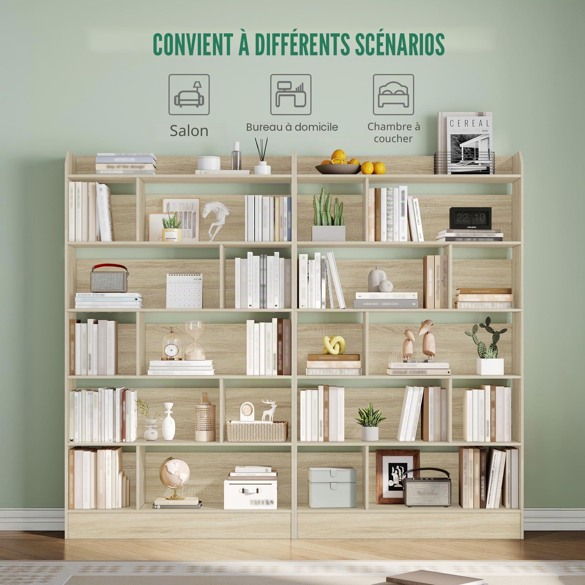 Hzuaneri Bibliothèque, Étagère à 6 Niveaux, Meuble de Rangement Livres, Cloison Séparateur, Présentoir, pour Salon, Chambre, Bureau, 24 x 100 x 170 cm, Beige Chêne BC64416X