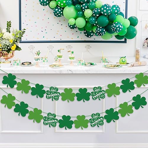 Miniatura 8 de OHOME Decoraciones para el Día de San Patricio, paquete de 40 guirnaldas de trébol de trébol, decoraciones de trébol, telón de fondo irlandés,