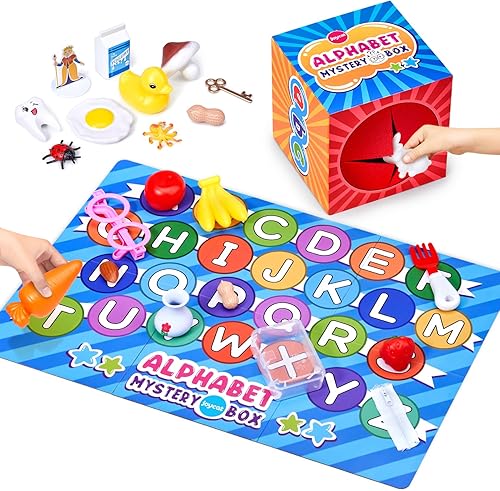 Miniatura 7 de Caja misteriosa del alfabeto para niños, 52 piezas de clasificación de letras a juego, actividades de juego de letras, sonidos de letras, juguetes