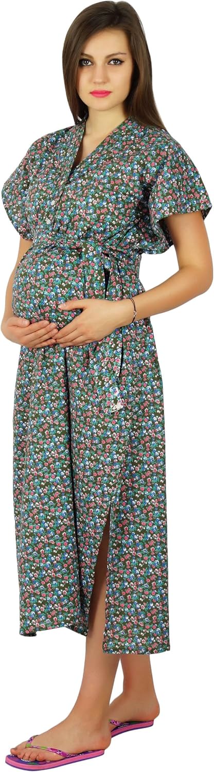Bimba Kaftan with Belt Nursing Night Gown, Front & Back Buttons