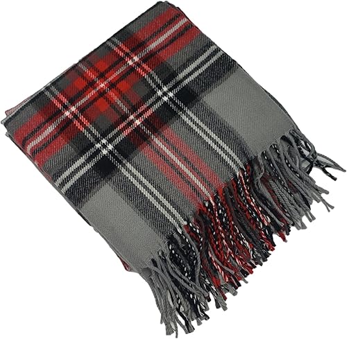 Miniatura 2 de CHEF L HOME & KITCHEN Manta ligera a cuadros rojosgrises con borlasflecos, 60 x 50 pulgadas