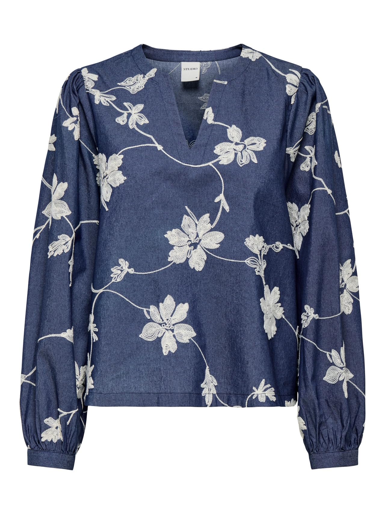 ONLY Women's Onlsaka L/S Top WVN Chic Top with Long Sleeves and V-Neck for Everyday Use (Pack of 1), Blue Indigo, M