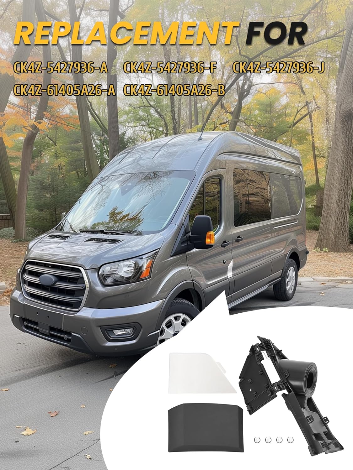 KUAFU Fuel Filler Door Housing Pocket Hinge w/White Cover Compatible with 2015-2023 Ford Transit Van 150 250 350 HD Replacement for CK4Z-5427936-A CK4Z-61405A26-B Gas Tank Filler Pipe Assembly Kit