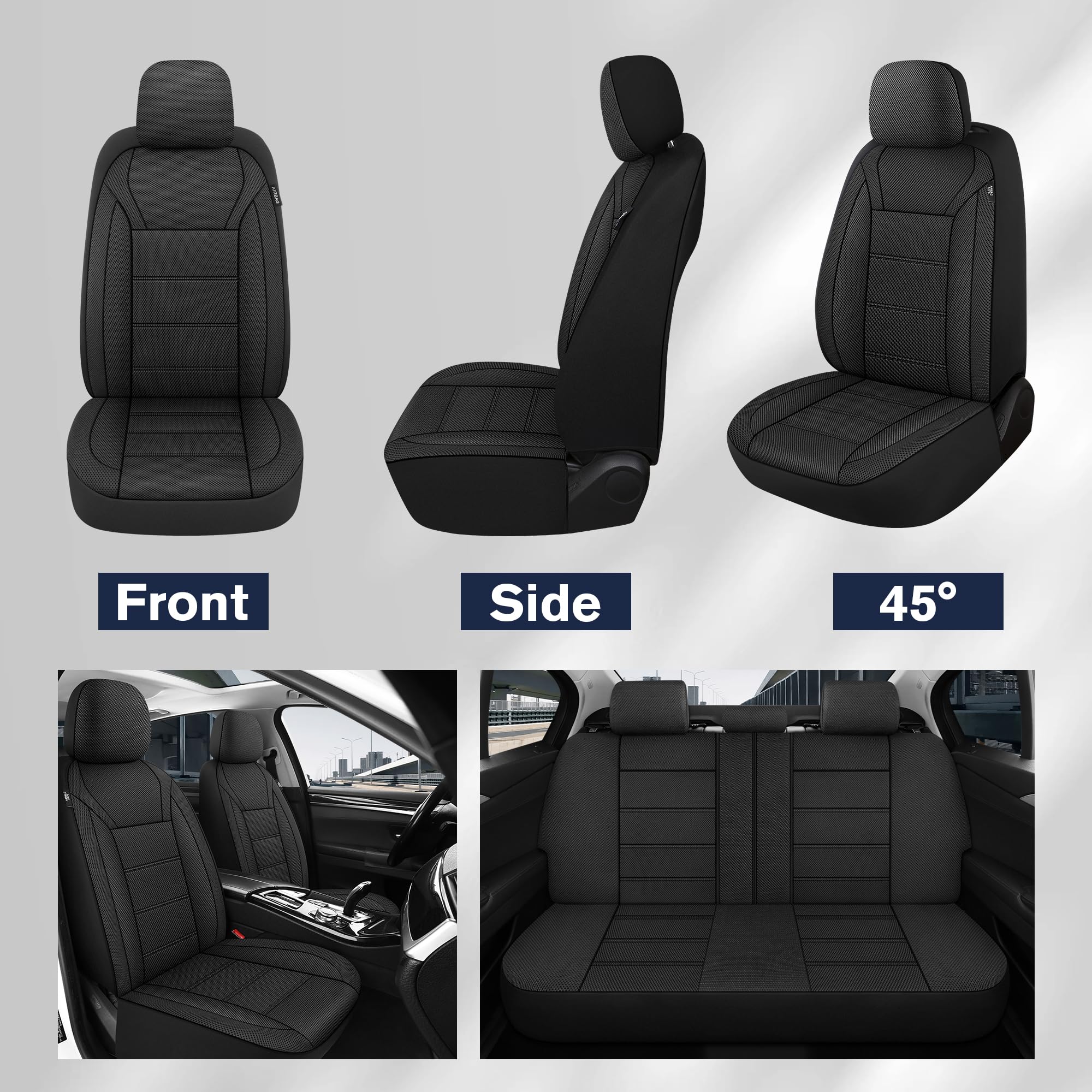 kvs 3D Air Mesh Car Seat Covers Full Set, Breathable Split Bench