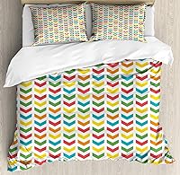 Vista 1 de Ambesonne Arrow Duvet Cover Set, Illustration of Colorful Repetitive Arrows Pointing Downwards on a Plain Background, Decorative 3 Piece Bedding Set