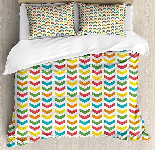 Ambesonne Arrow Duvet Cover Set, Illustration of Colorful Repetitive Arrows Pointing Downwards on a Plain Background, Decorative 3 Piece Bedding Set