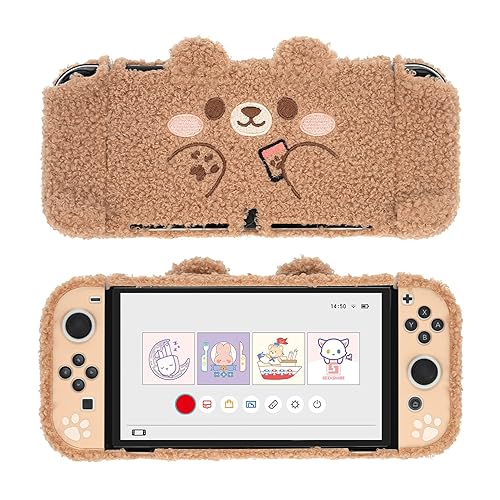 GeekShare Cute Plush Protective Case Cover Compatible with Switch - Shock-Absorption and Anti-Scratch - Plush Bear (for Switch OLED) - For Switch OLED