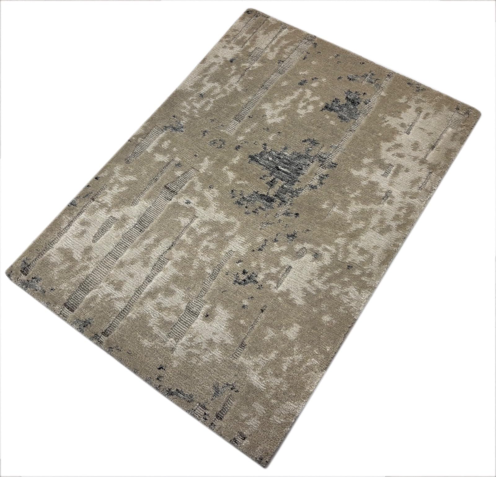 Tapis design noué à la main - 60 x 90 cm - Argenté - Bambou brillant - Moderne R67