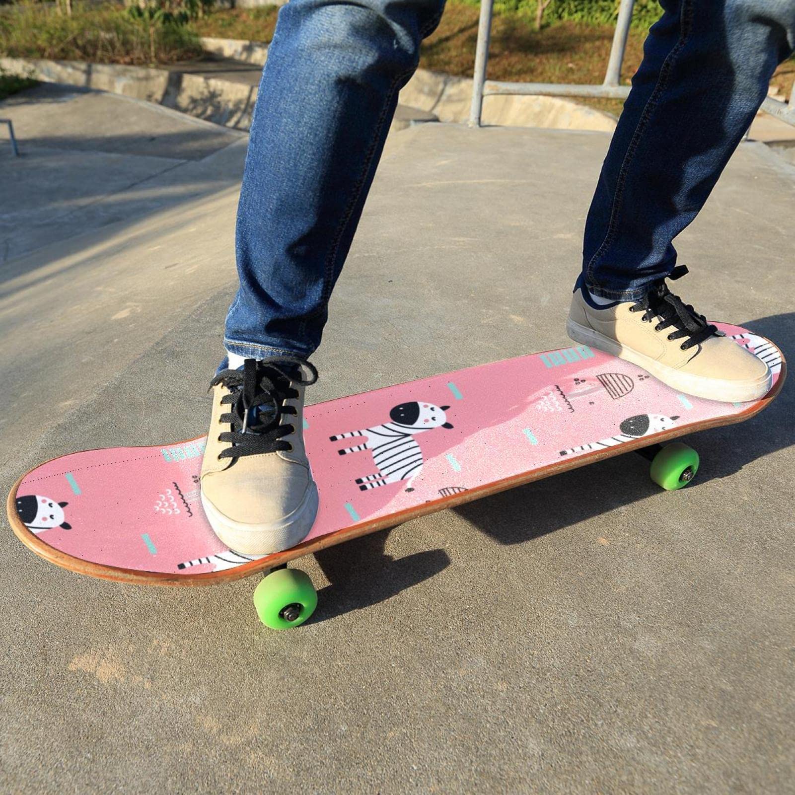 Lot de 2 feuilles de papier abrasif pour skateboard Motif zèbre Rose