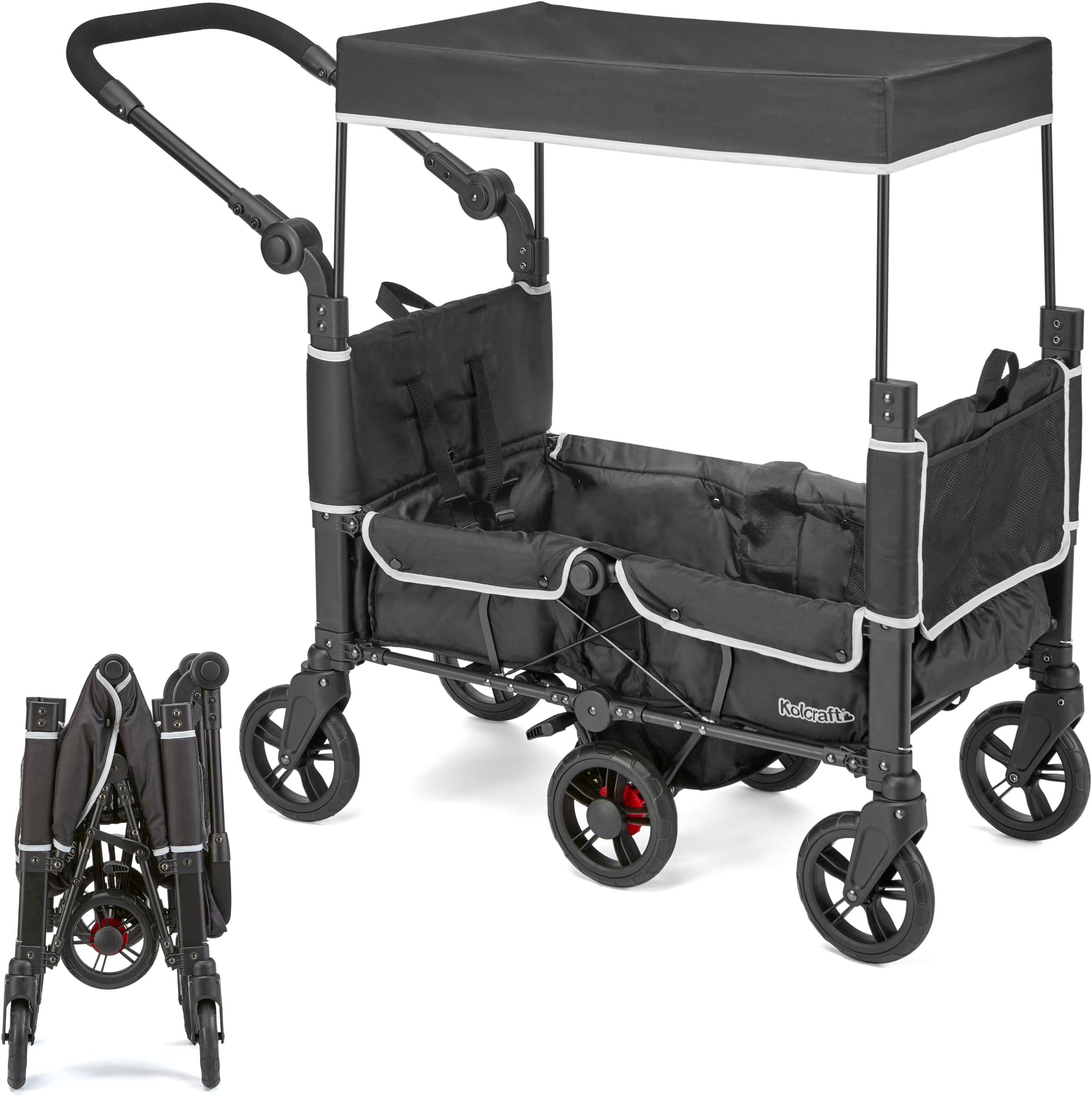 Cloud 360 Lightweight Double Baby Stroller Wagon for Two Kids Toddlers, Ultra Maneuverable Collapsible Cart with Deep Footwell, Storage Pockets Adjustable Handle Easy in and Out