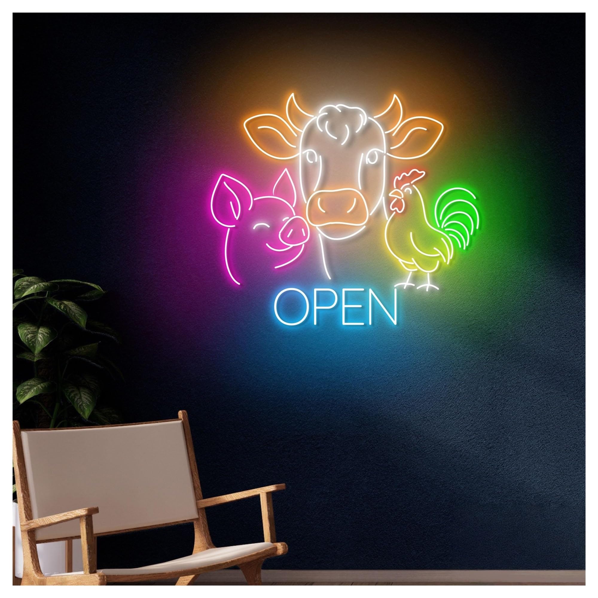 Néon Enseignes lumineuses Decor Enseigne Néon Ouverte, Idéale Pour Une Boucherie, Décoration Murale Avec Variateur D'intensité, 50cm