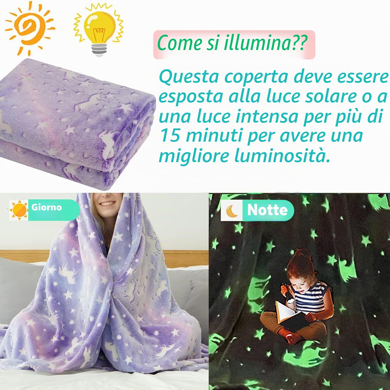 Coperta a forma di unicorno morbida, per bambini 1-10 anni, ragazze e boys (viola, 150 x 200 cm)