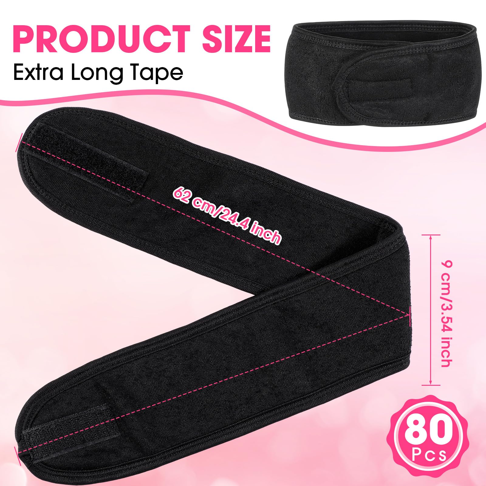 Tigeen 80 diademas de spa, ajustables y elásticas, para lavar la cara, para lavado facial, máscara facial, ducha, yoga, maquillaje, deportes, color negro