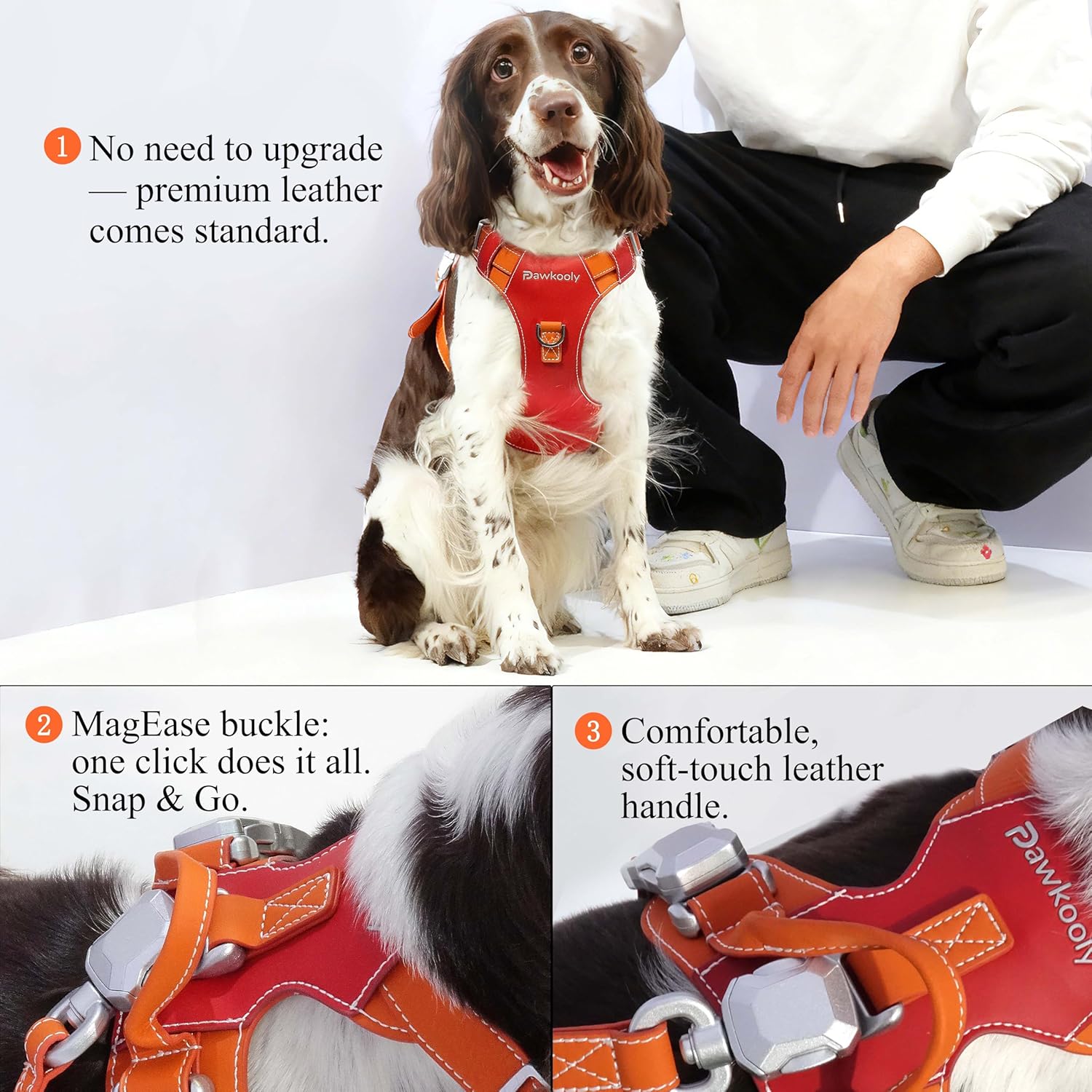 MagEase Dog Harness with 4 FT Leash | Anti-Wrinkle & Anti-Bite Microfiber Leather | Ultra-Soft & Skin-Friendly | 450LB Escape-Proof Magnetic Buckle - Easy On/Off (Black, Small)