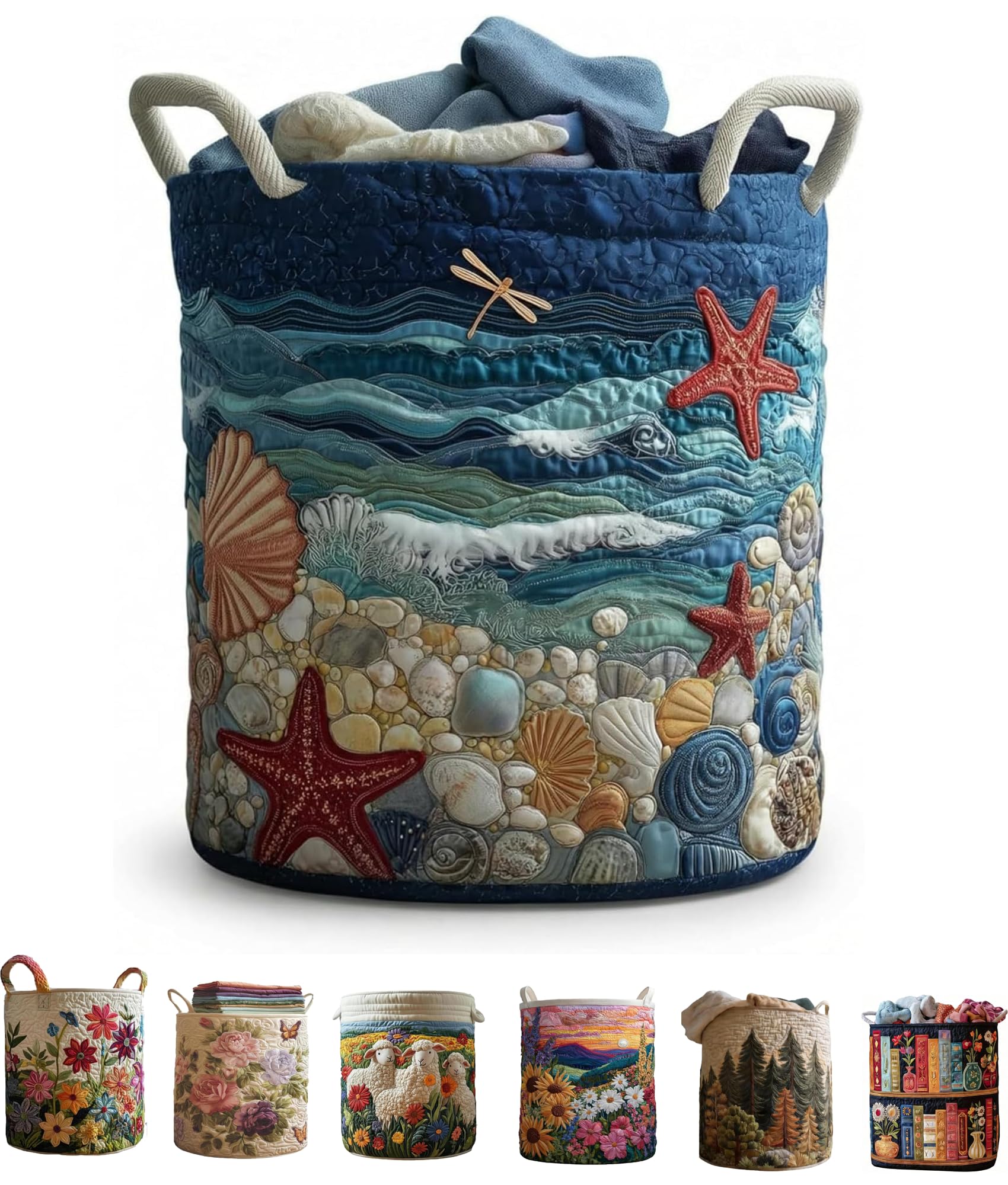 Quilted Laundry Basket, Foldable Laundry Hamper with Handles, Cute Boho Quilted Storage Basket for Blankets Toys Book and Clothes Versatile Storage (A, L 20in*28in) — view 14