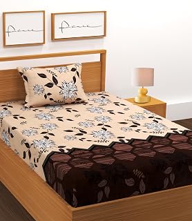 BLUEDOT Elastic Fitted Glace Cotton Single Size Bedsheet with 1 Pillow Cover Bedsheet Size 45 * 72 inch fit Upto 6 inches Matress Pillow Cover Size 18 * 28 Inches (Multi)