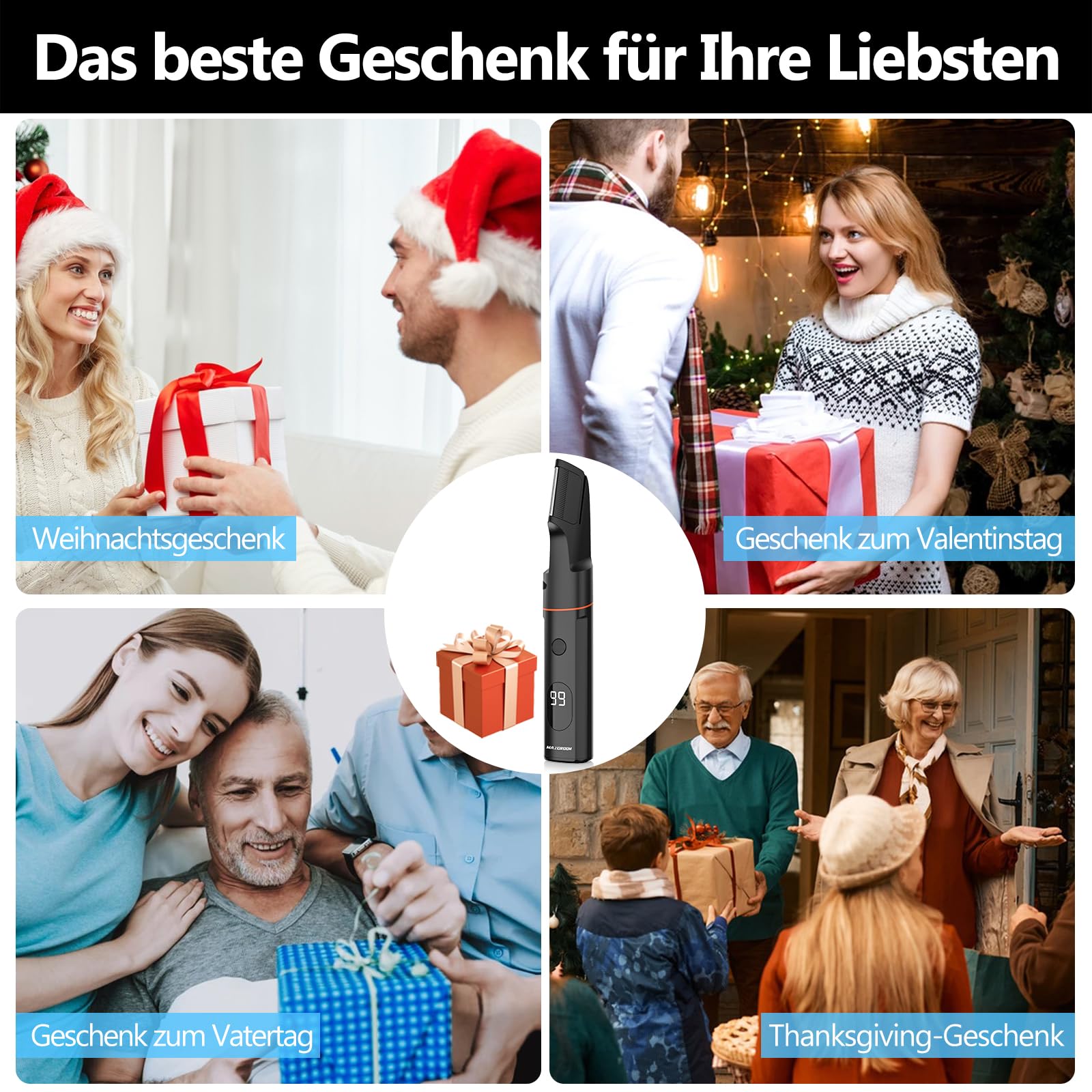 MAXGROOM Intimrasierer Mann, 4-IN-1 Rasierer Herren Intimbereich Wasserdicht, Nass-Trocken Körperrasierer Herren mit LED-Anzeige, Rasierer Herren Elektrisch für Intimbereich Brust Achseln Leiste Hoden