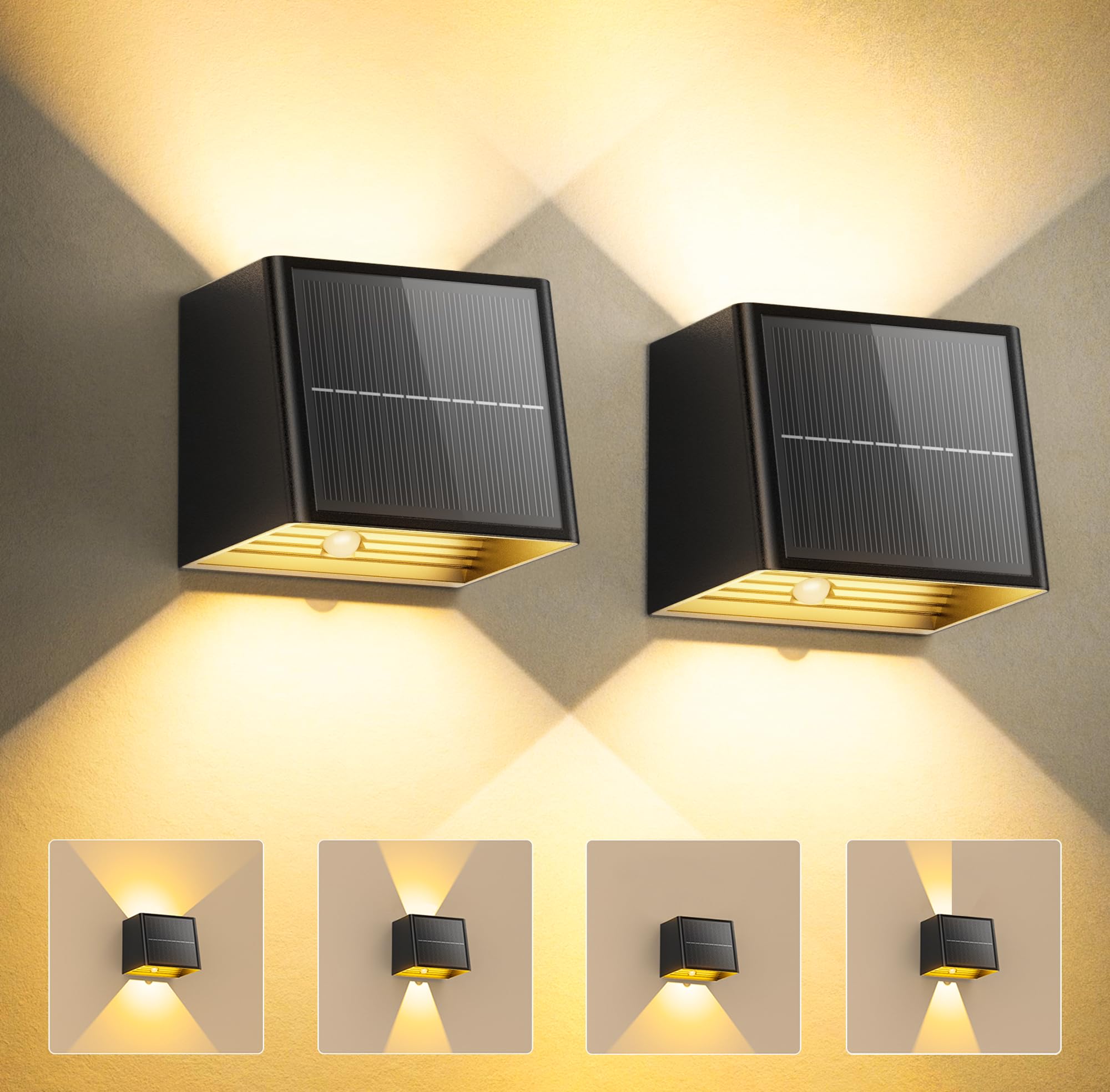 TuyLuxe Solarlampen für Außen mit Bewegungsmelder, 6500K Warmweiß Solar Wandleuchten mit 3 Lichtmodi & Zwei Lademodi