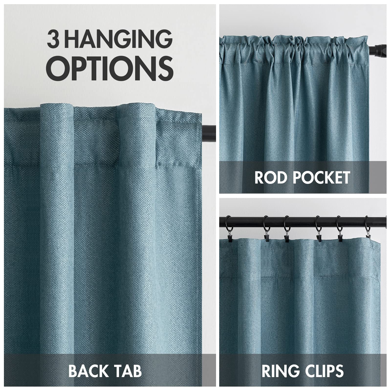 MIULEE Linen Texture Curtains 96 Inches Long Blackout Curtain Panels for Bedroom/Living Room Curtain Drapes Thermal Insulating Rod Pocket & Back Tab 2 Panels -Blue