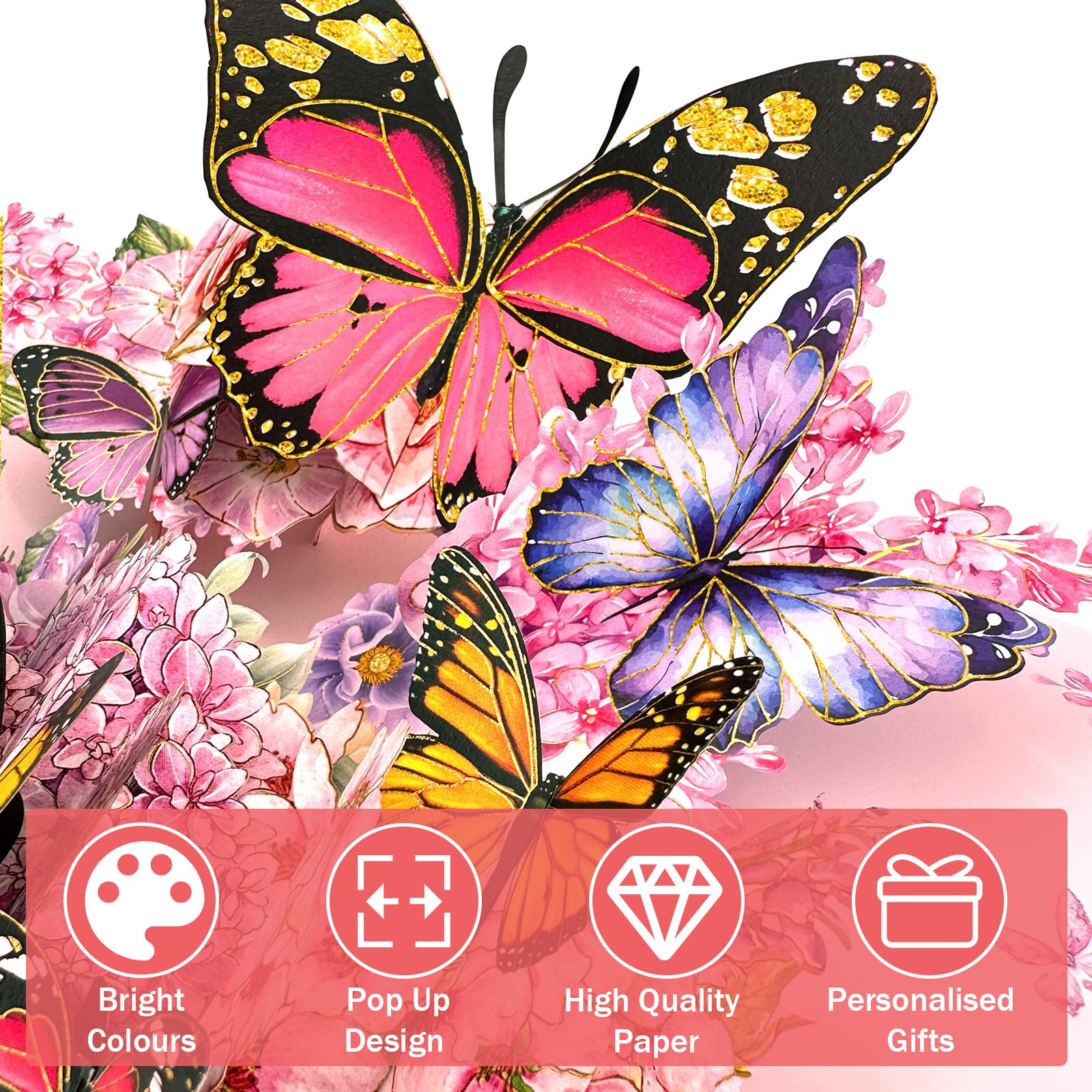 Carte D'Anniversaire 3D Pour Femme Avec Motif Papillon Pop Up, Inclut Enveloppe, Idéale Pour Mère, Fille, Fête Des Mères, Anniversaire De Mariage Et Carte De Remerciement - Colorée