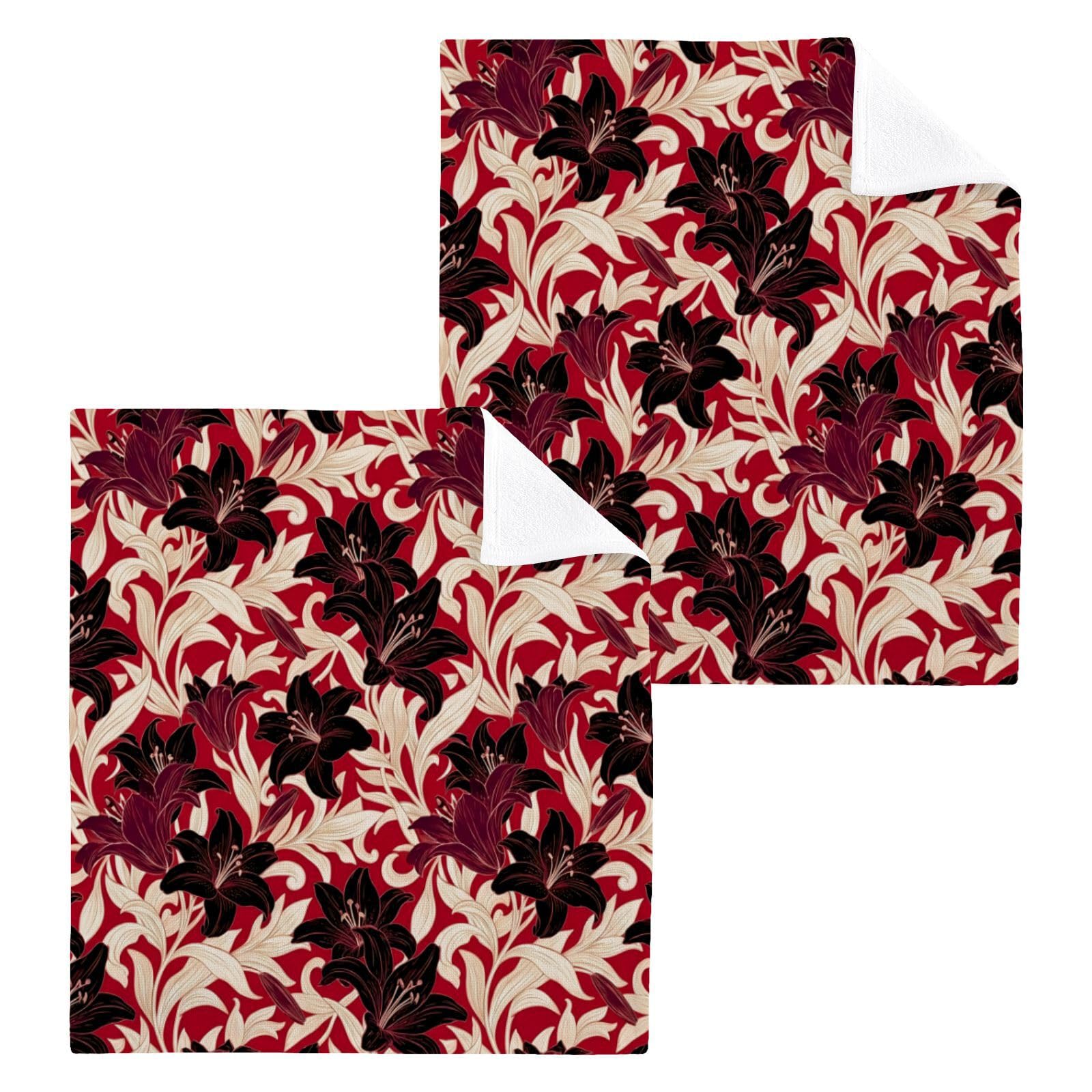 BOESI Dark Lily Art Deco 12x12in Cotton Washcloth,Face Towel
