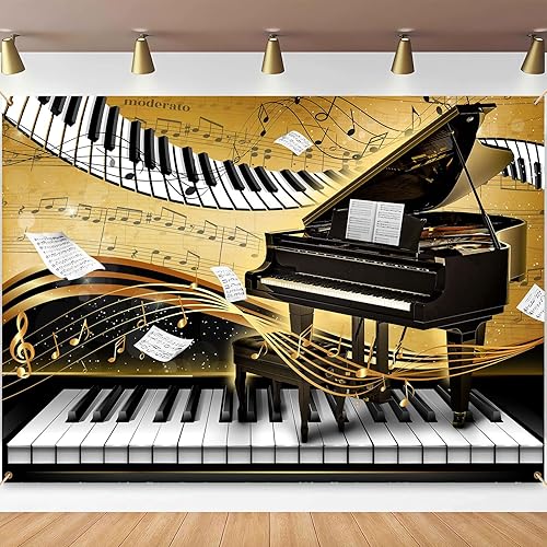 Fondo de música de piano de 7 x 5 pies, notas musicales doradas, teclado de piano, fondo de foto, tema musical, decoración de fiesta de cumpleaños, disponible en Yaxa Guatemala