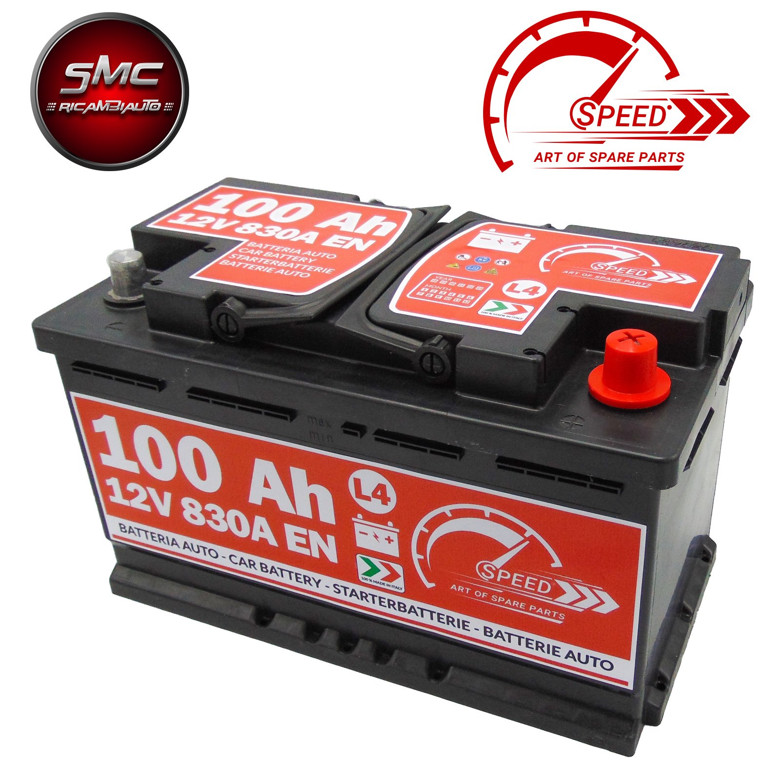 Speed - Batería de arranque de coche original L4 de 100 Ah, 12 V, 830 A +DX | polo positivo a la derecha
