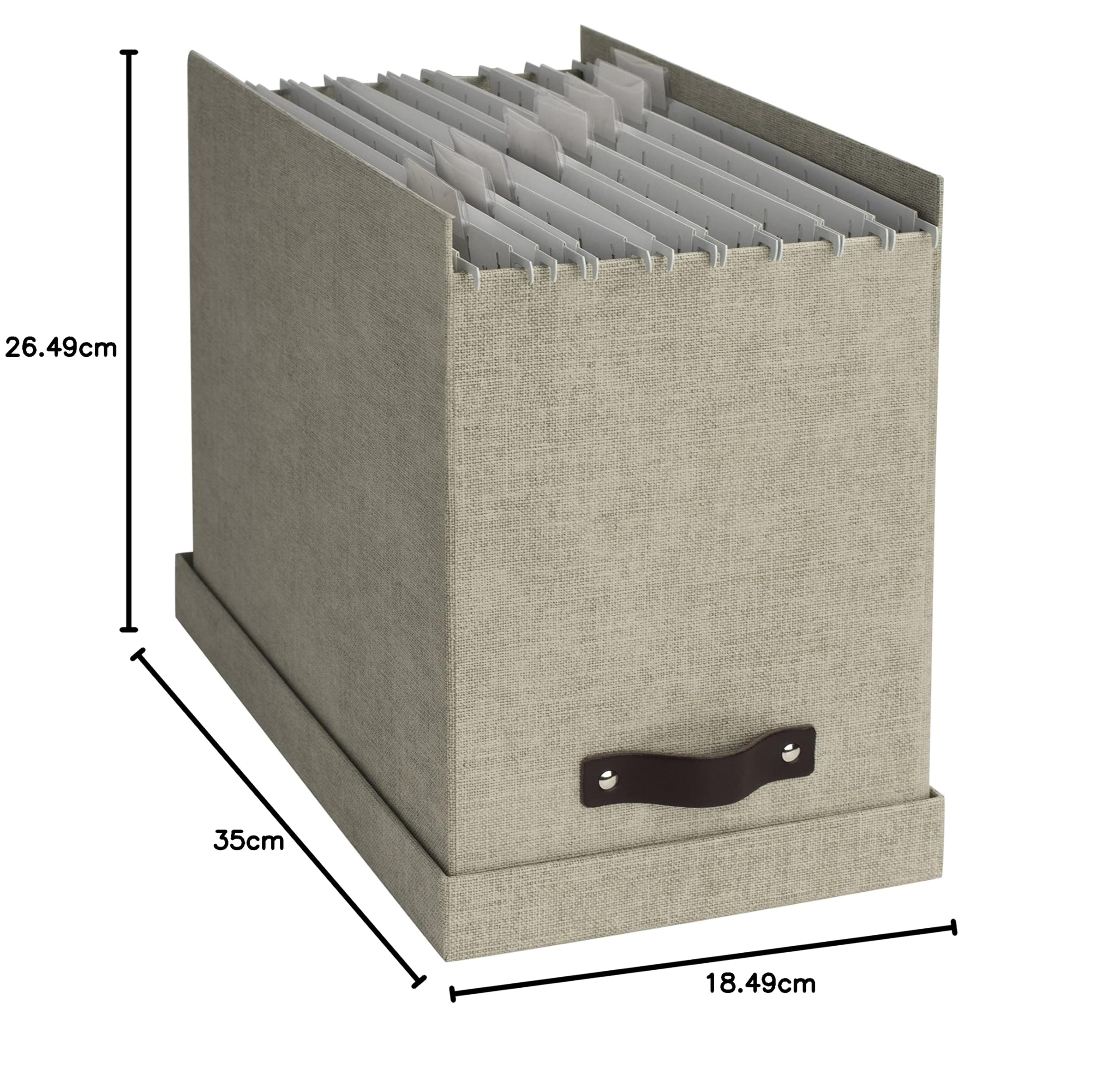 Bigso Box of Sweden Caja archivadora con tapa – Elegante organizador de documentos con 8 carpetas colgantes – Caja clasificadora de tablero de fibras y papel con elegante aspecto de lino – beige