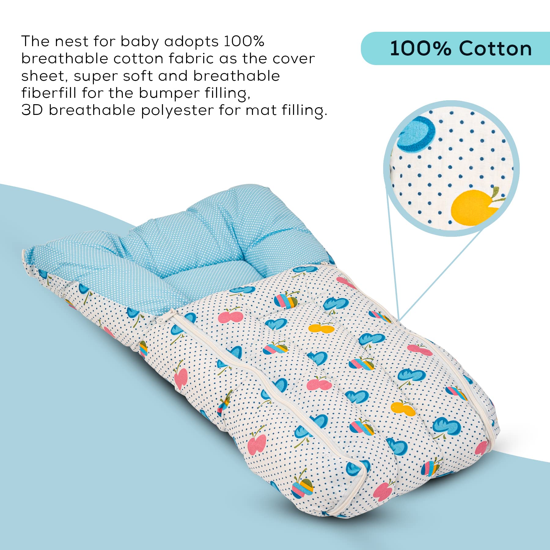BAYBEE Carry Bed for New Born,Portable & Cozy Baby Nest, Ultra Soft Cotton, Padded Side Bolsters,Daily Travel Companion for 0-6 Months (Blue) 3