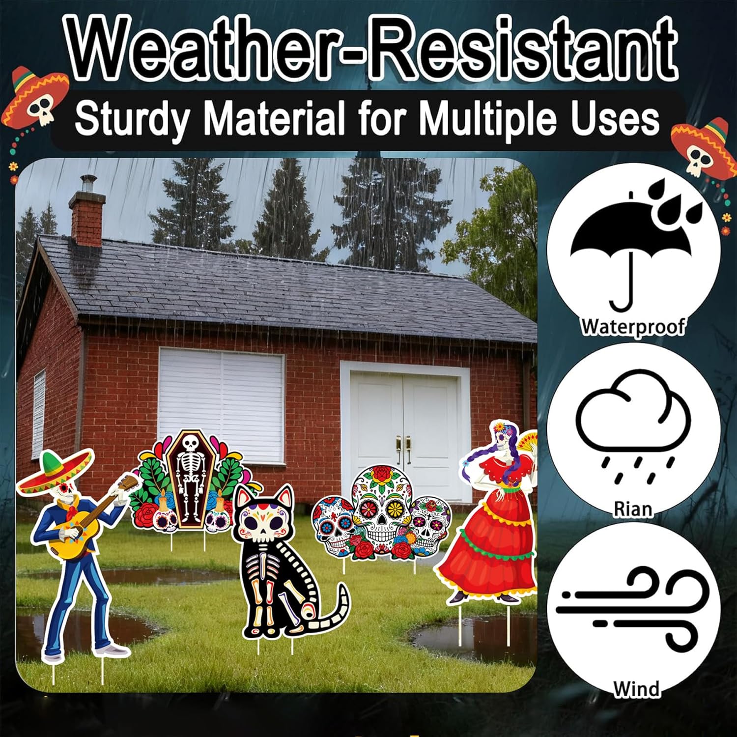 Day of The Dead Outdoor Decorations Yard Signs with Stakes Dia De Los Muertos Outdoor Lawn Decorations Sugar Skull Yard Signs Waterproof for Mexican Fiesta Halloween Party Supplies Lawn Garden Decor - Image 4