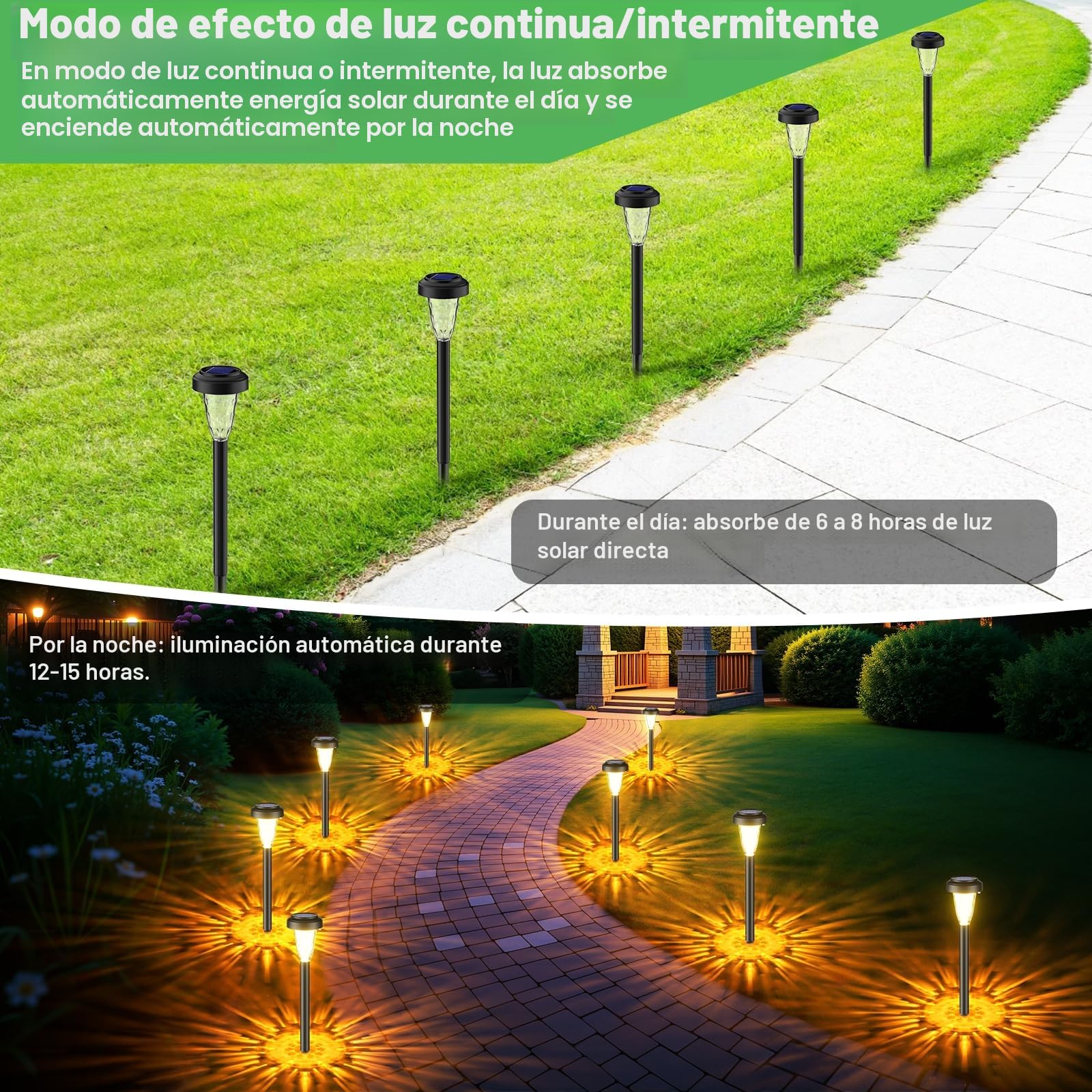 FIFlying Lámpara Solar Exterior para Jardín 8 Piezas, 2 Modos Blanco Cálido Luces Solares Exterior Jardín, IP65 Impermeable Luces Solares LED Exterior para Jardín, Patio, Césped, Entrada, Pasarela