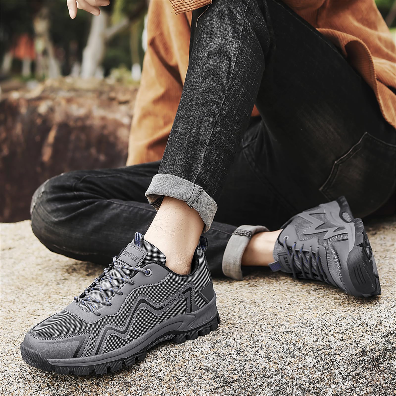 Wanderschuhe Für Herren Zum Wandern Reisen rutschfest Leicht Für Outdoor Camping Arbeit Sneakers Low Top,Grau,40 EU