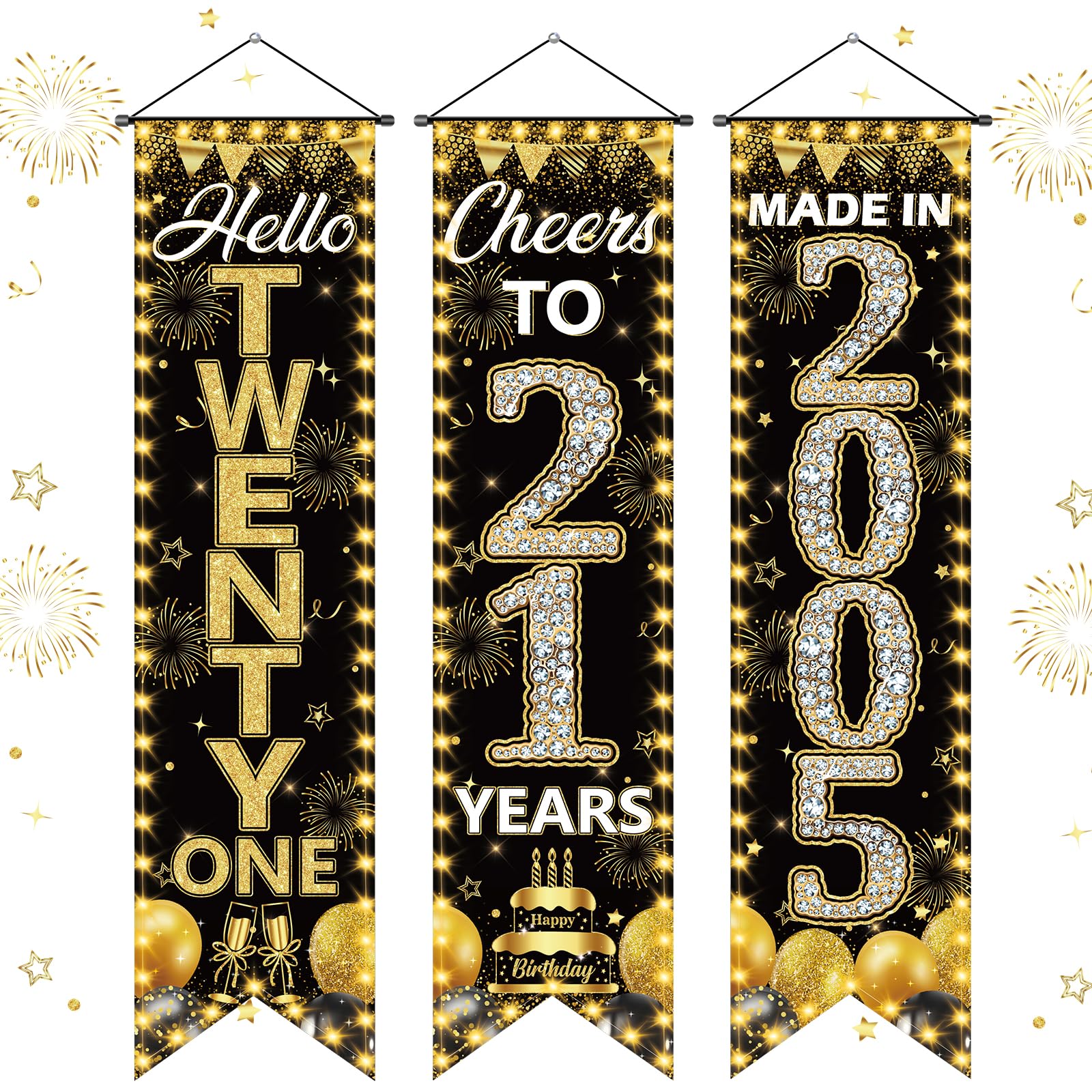 3 Pieces 21st Birthday Party Banners for Men Women