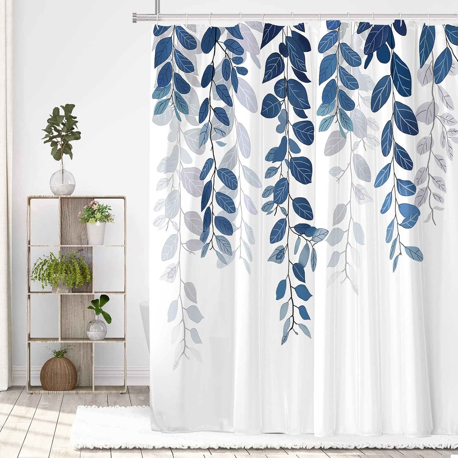 Gibelle Navy Blue Eucalyptus Shower Curtain for Bathroom