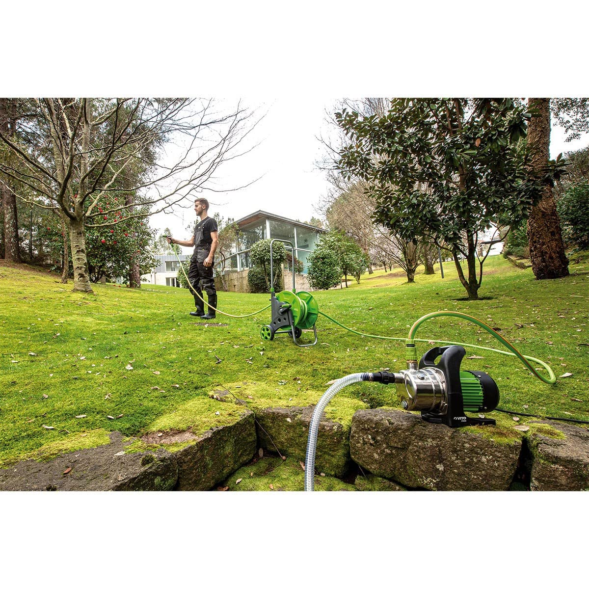 VITO - Tubo da giardino 50 metri tri-strato, intrecciato diam 25 mm 1" morbido PVC rinforzato in poliestere, anti-UV - ideale giardino, orto, irrigazione intensiva