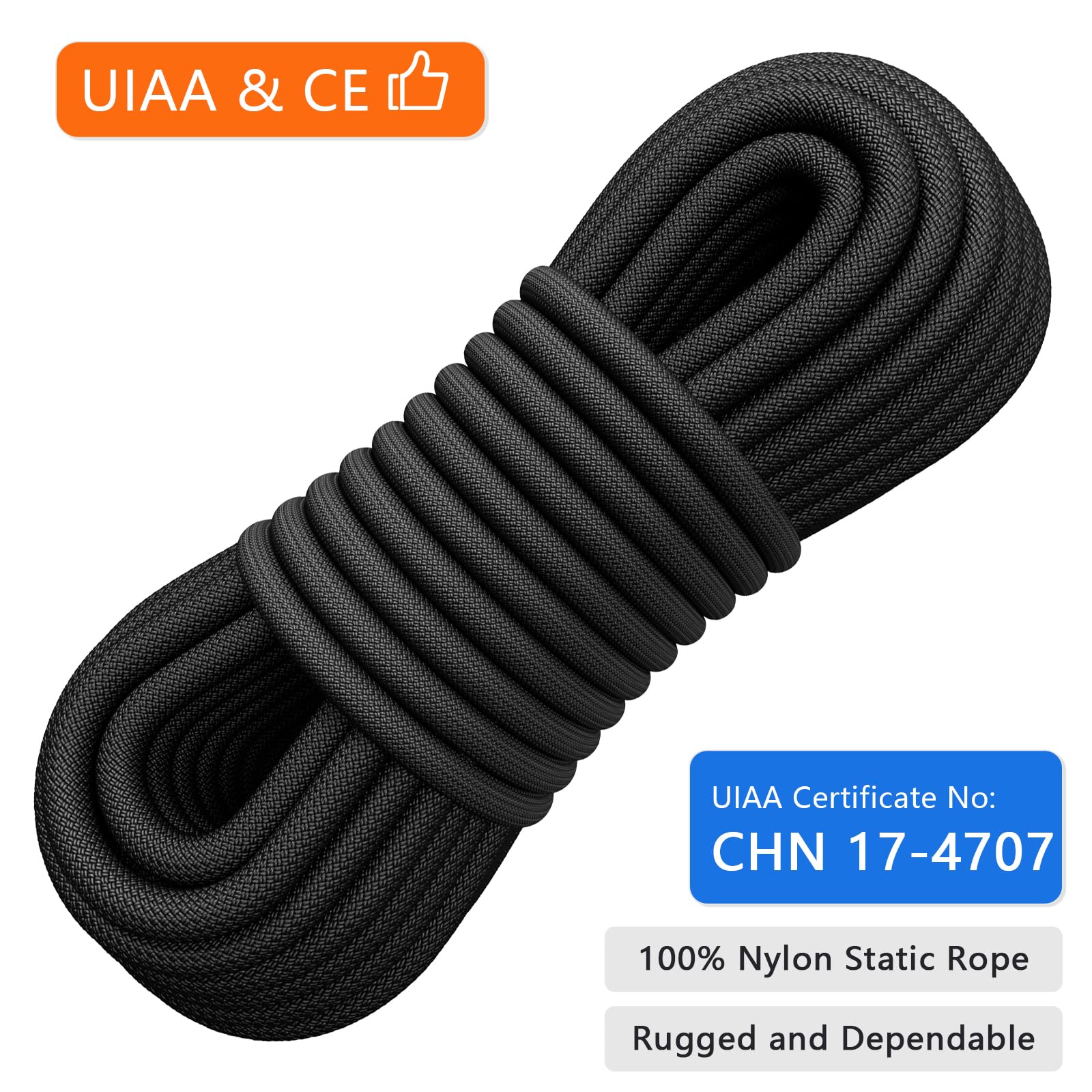 X XBEN 10.5 Mm UIAA Static Climbing Rope 30M