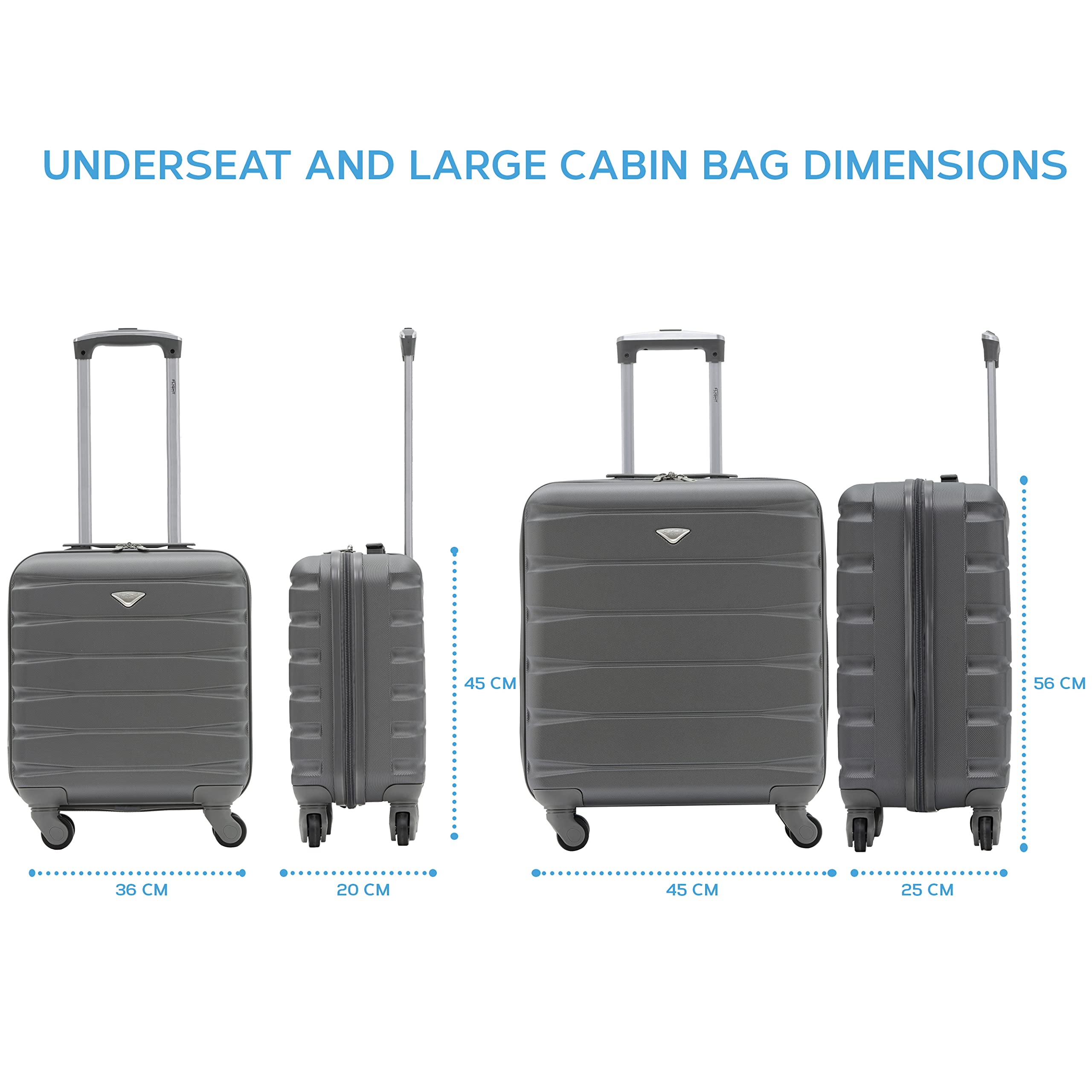 Flight Knight Suitcase Set of 2 Lightweight 4 Wheel ABS Hard Case Cabin Carry On Hand Luggage - easyJet Maximum Size for Overhead Cabin & Under Seat Carry-On - 45x36x20cm & 56x45x25cm