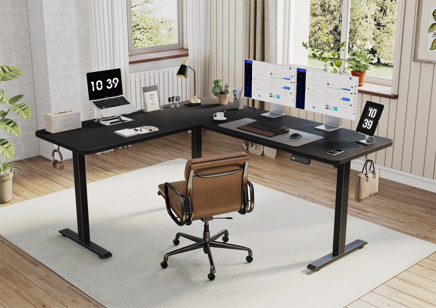 Devoko Höhenverstellbarer Schreibtisch L Form, L-förmig Schreibtisch Höhenverstellbar Elektrisch, Eckschreibtisch Ergonomischer Steh-Sitz Tisch Computertisch