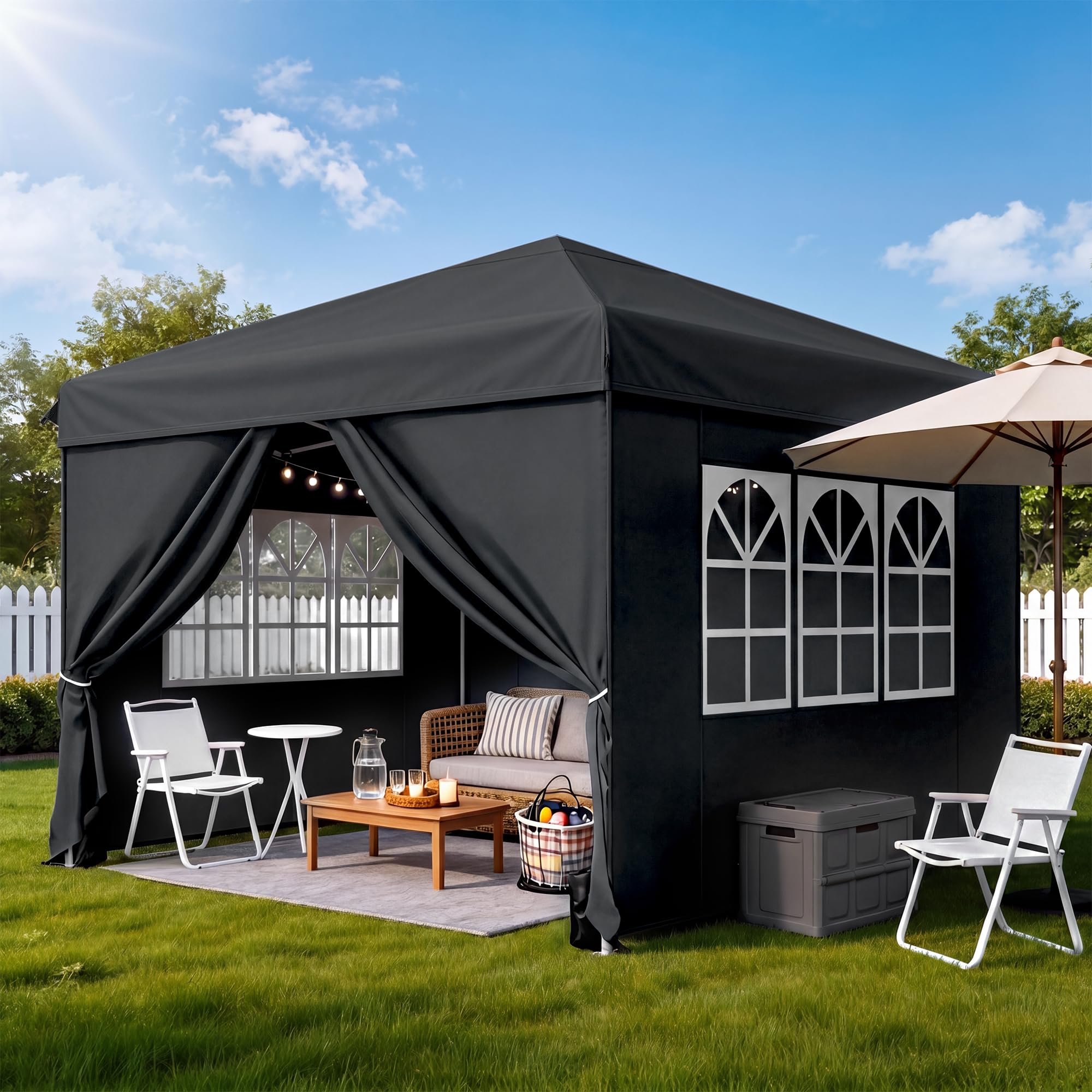 DWVO Gazebo Foldable 3x3m UV50+ for Camping,Black