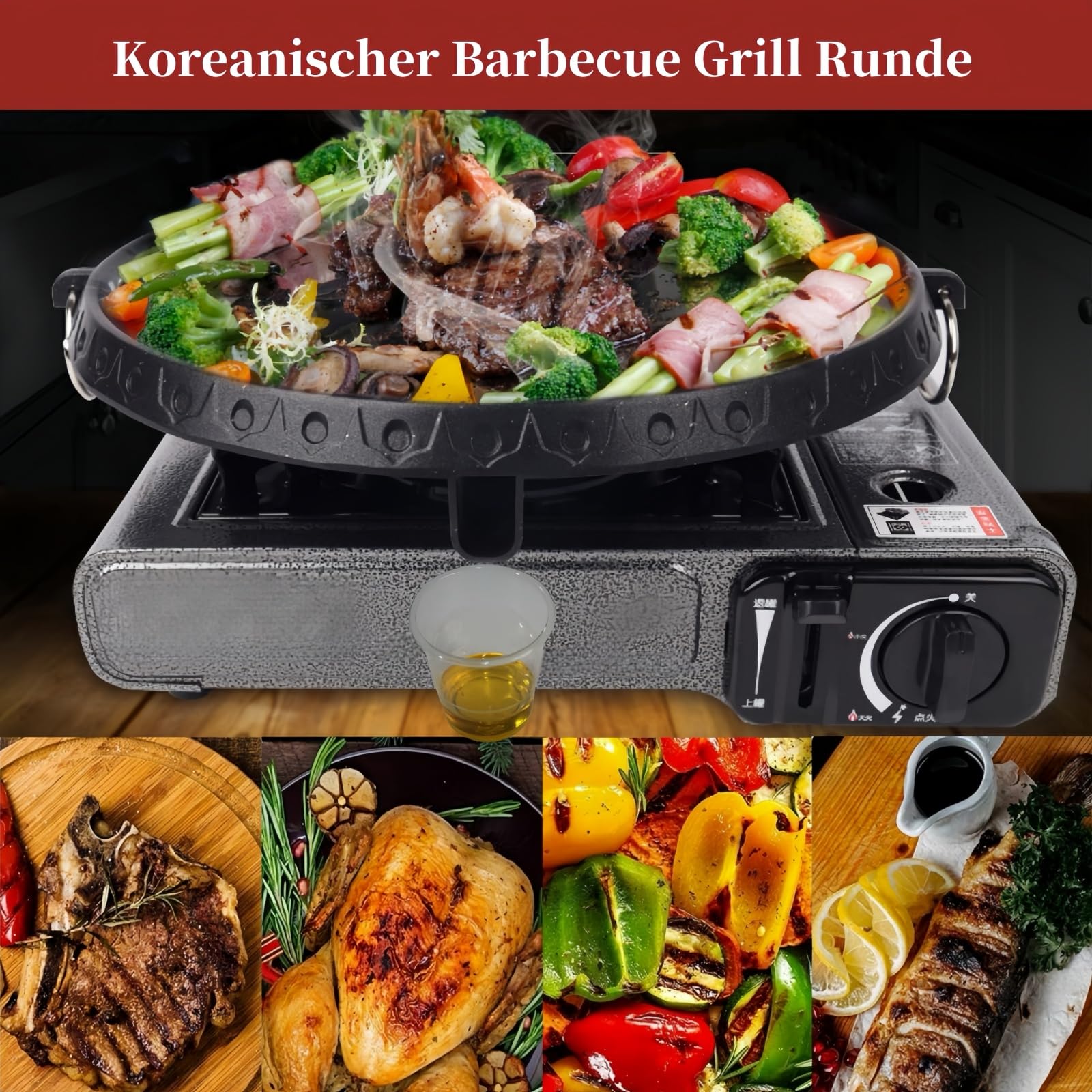Korean BBQ-Grill,Grillaufsatz gaskocher camping,Antihaftbeschichtet Grillpfanne, Innen- und Außengrillpfanne,Grillplatte campingkocher