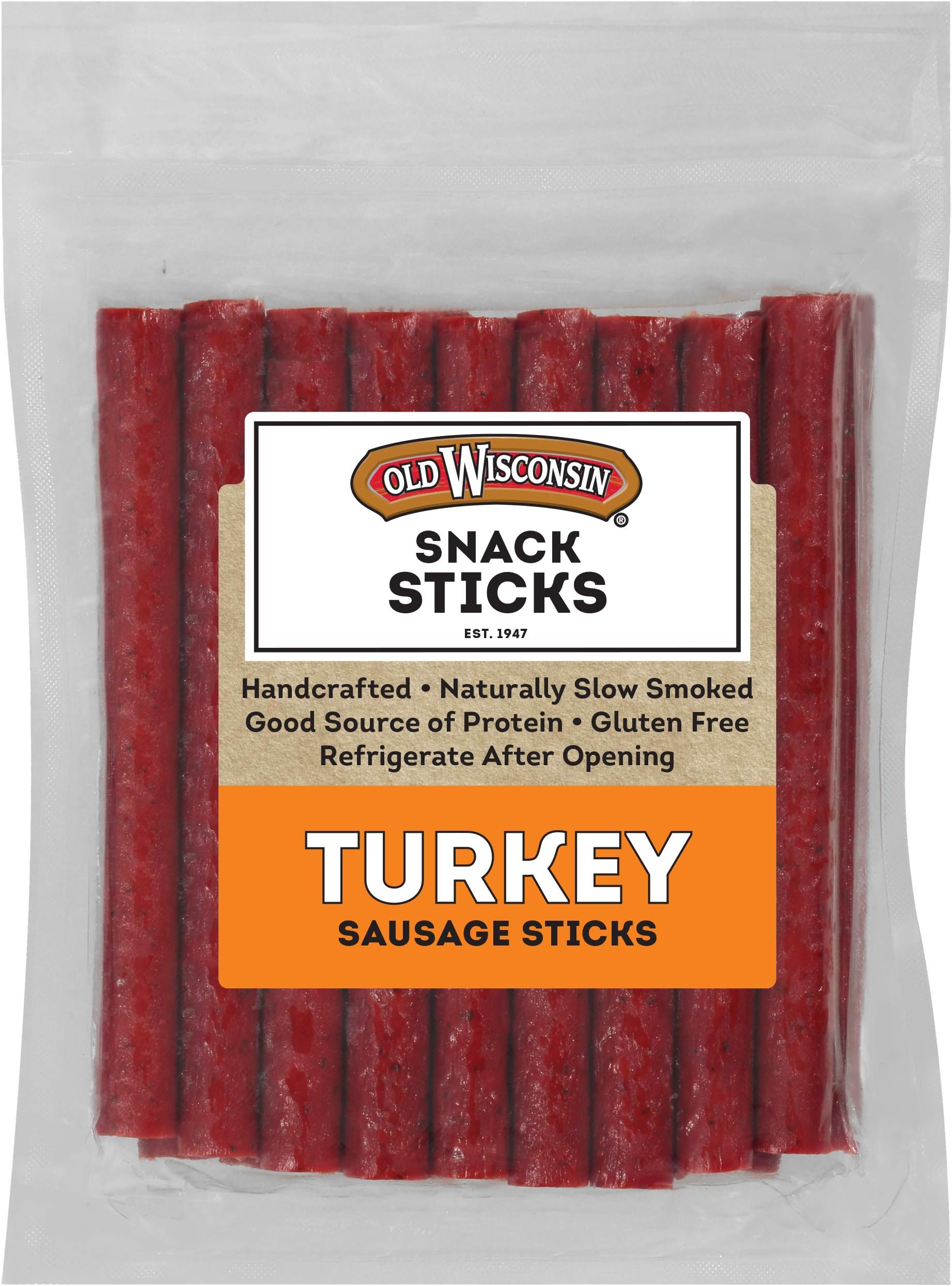 Old Wisconsin Turkey Sausage Snack Sticks, Naturally Smoked, Ready to Eat, High Protein, Low Carb, Keto, Gluten Free, 16 Ounce Resealable Package