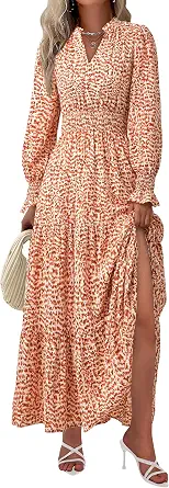 PRETTYGARDEN Women's Floral Maxi Dress Fall A-Line Wedding Guest Dress