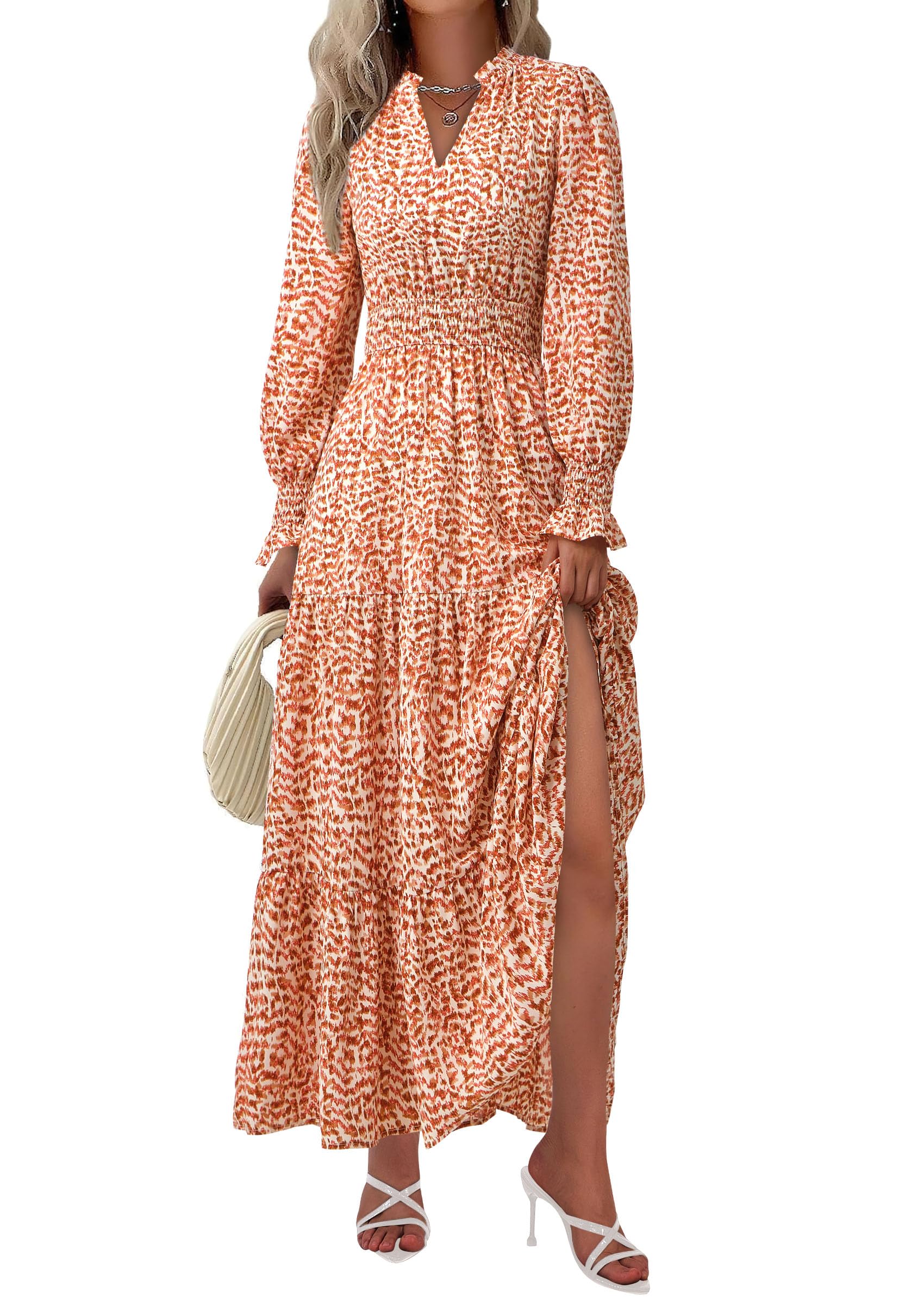 PRETTYGARDEN Women's Floral Maxi Dress 2026 Fall Long Sleeve V Neck A Line Long Flowy Spring Party Boho Dresses