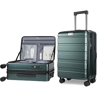 KROSER Carry On Luggage with Spinner Wheels & Built-in TSA Lock, Expandable Top Loading Hard Shell Suitcase Large Capacity Durable Rolling Luggage with USB Port, Carry-On 20-Inch, Dark Green - Amazon product rated Grade A