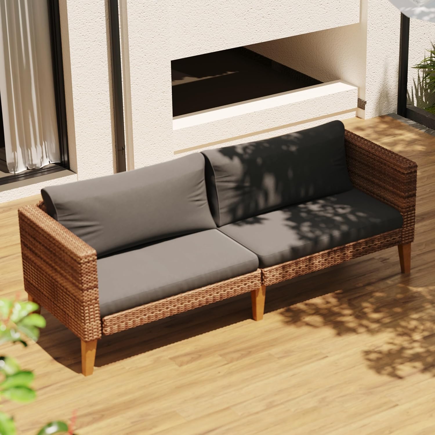WiberWi Outdoor Couch, All Weather Patio Sofa with Acacia Wood Legs, PE Wicker Outdoor Furniture Deep Seating, Rattan Loveseat for Garden, Backyard, Balcony and Porch, Grey WiberWi Outdoor Couch, All Weather Patio Sofa with Acacia Wood Legs, PE Wicker Outdoor Furniture Deep Seating, Rattan Loveseat for Garden, Backyard, Balcony and Porch, Grey