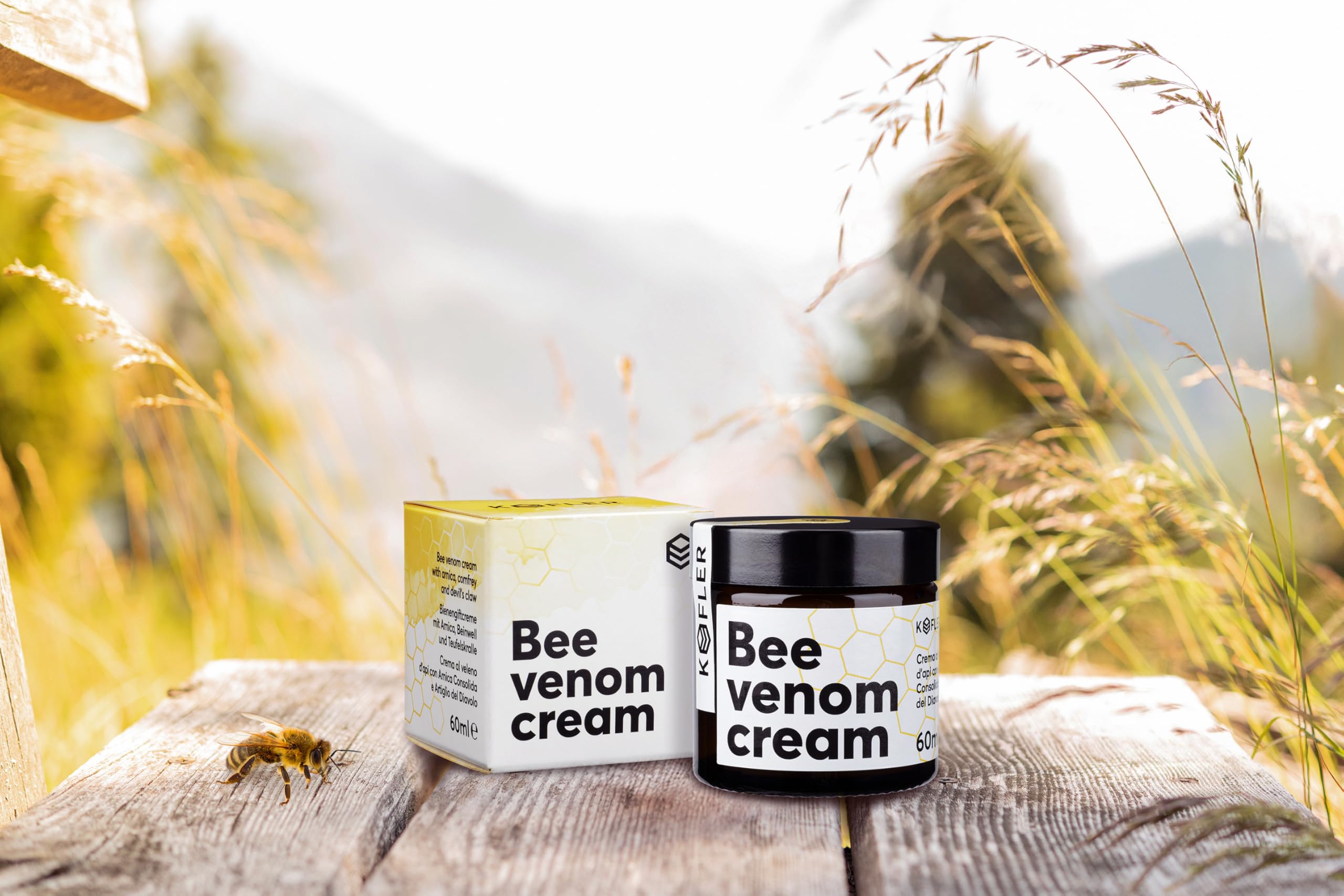 KOFLER Crema al veleno d'api ad alto dosaggio con arnica, consolida maggiore e artiglio del diavolo - cosmetico naturale di alta qualità proveniente dall'Alto Adige, 60 g