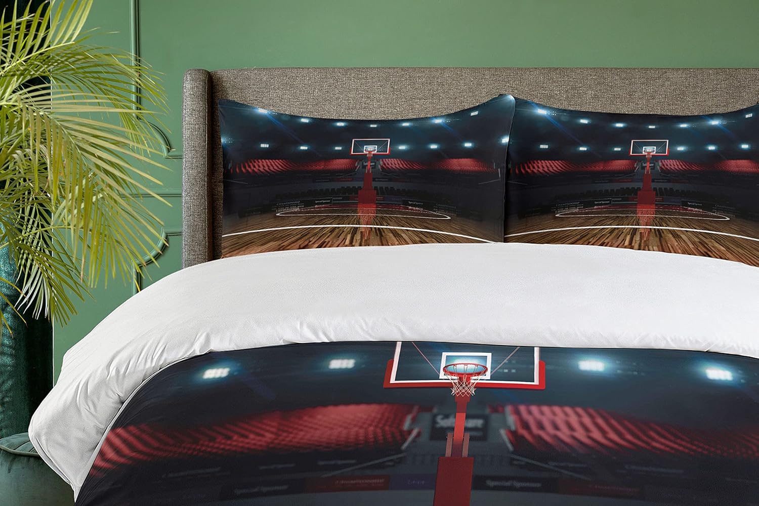 Ambesonne Teen Room Duvet Cover Set, Professional Basketball Arena Stadium Before The Game Championship Sports Image, Decorative 3 Piece Bedding Set with 2 Pillow Shams, Queen Size, Dark Brown