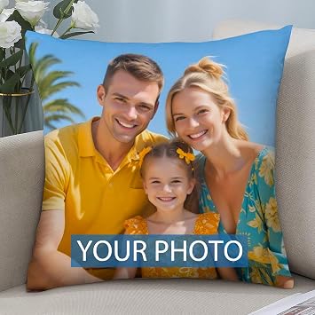 Custom Photo Pillow with Text - Two-Sided Customized Pillow Cover 16x16/18x18 Inch - Personalized, Wedding Keepsake, Pet Memorial Pillowcase Custom Design 16x16in