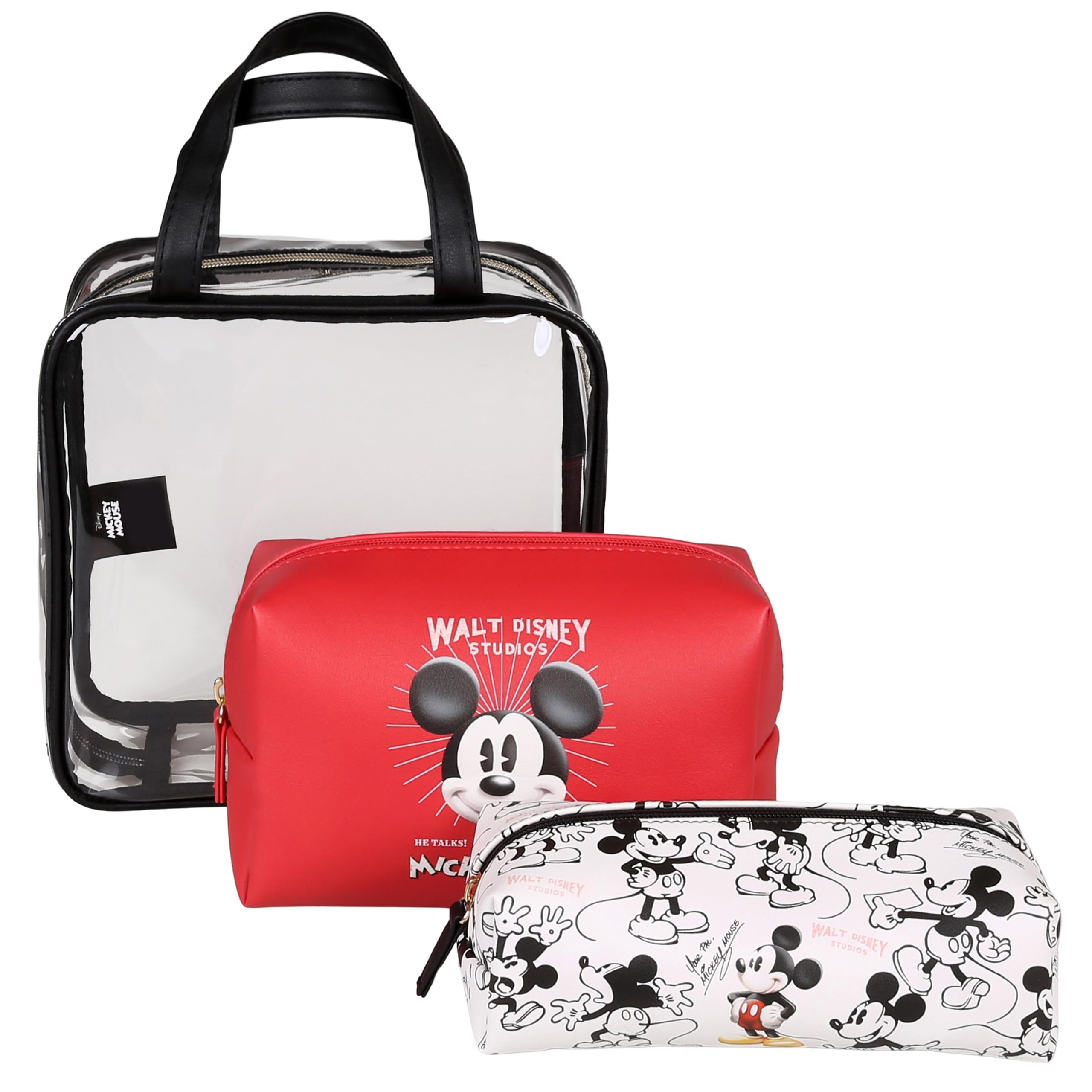 Juego de bolsas de inodoro con cremallera Mickey Mouse Red con blanco, 3 unidades, diferentes tamaños, Rosa 1, 543786